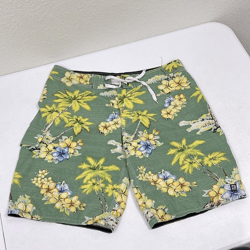Floral Green Men's Swim Board Shorts